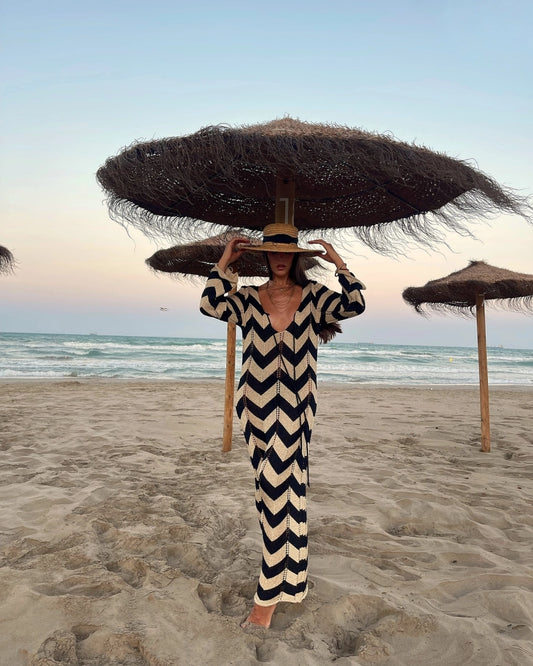 Lace Up Striped Print Dress