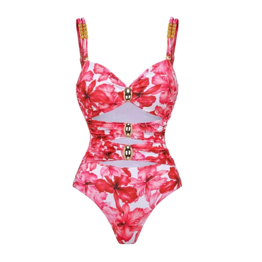 Bañador con Estampado Floral, Aberturas y Falda