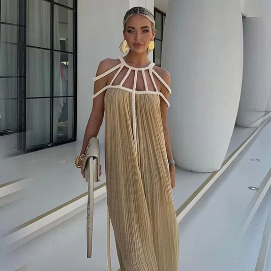 Vestido Largo Jávea con Hombros Descubiertos y Cinturón