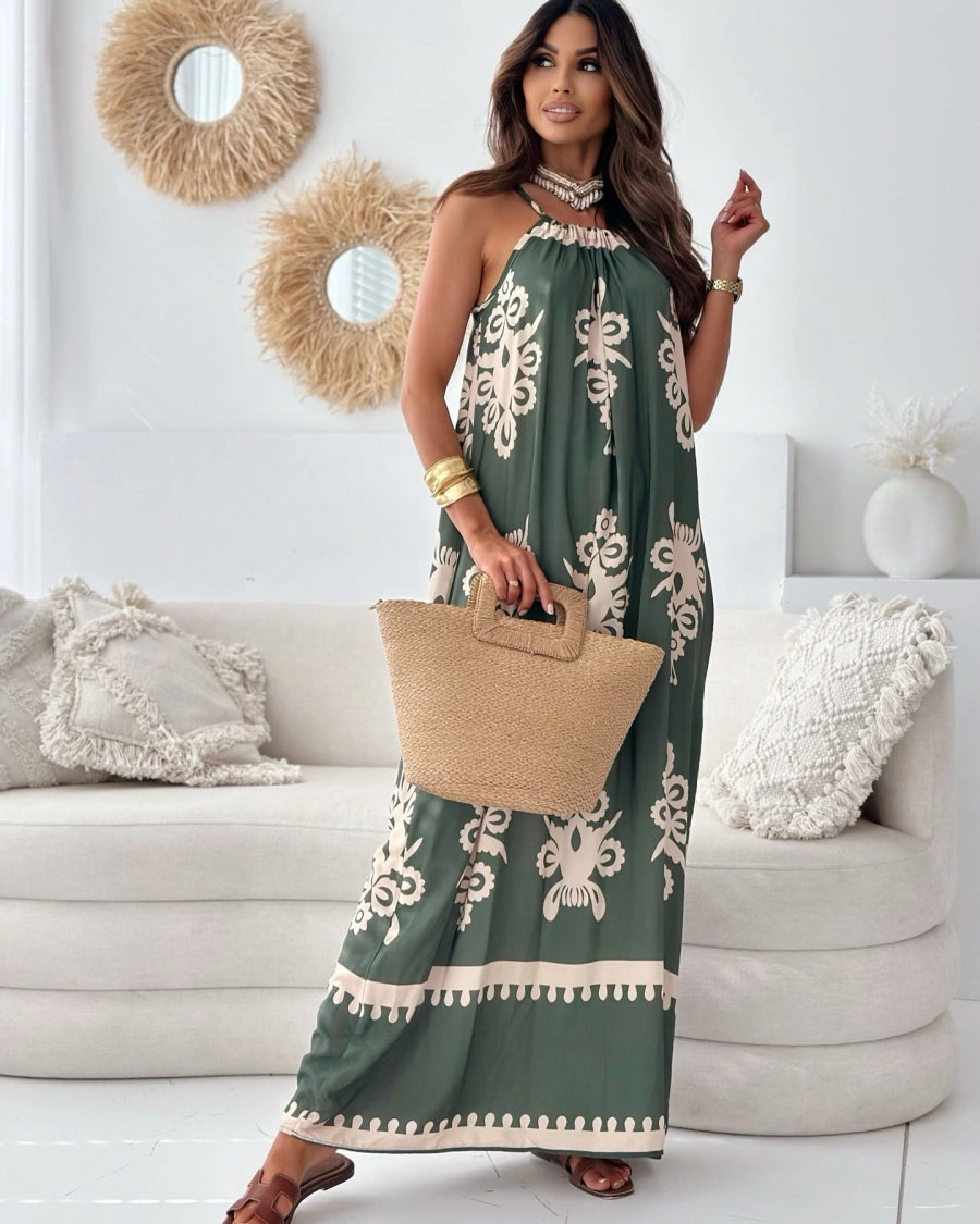 Vestido de Tirantes con Estampado Retro