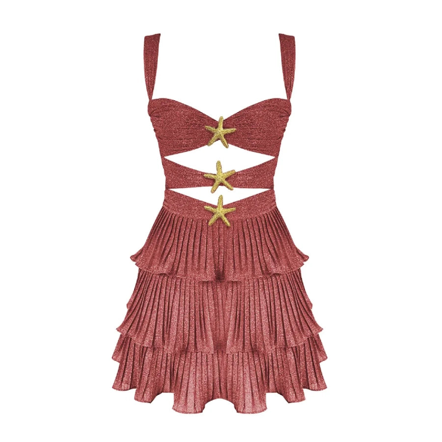 Vestido Corto Bandeau con Volantes y Aberturas
