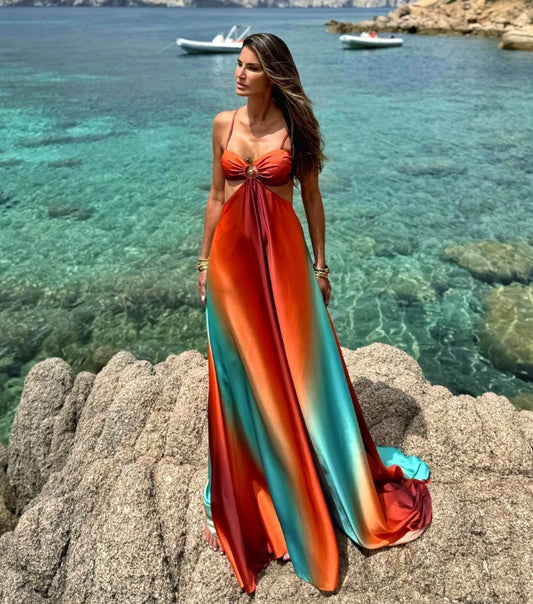 Vestido de Tirantes con Estampado Degradado