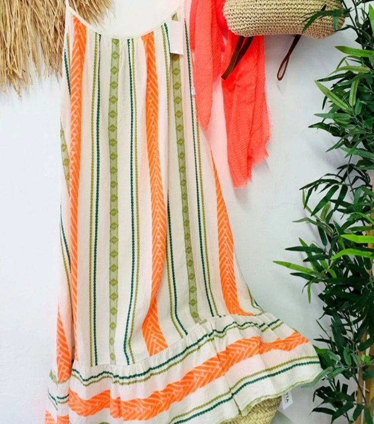 Vestido de Tirantes con Estampado de Rayas