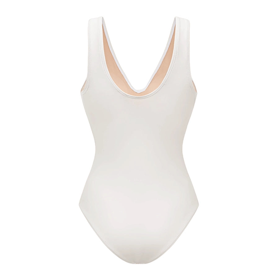 Bañador Liso con Escote en V, Corte Láser Floral y Falda