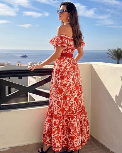 Bañador Bandeau con Volantes y Falda · Estampado Floral Rojo