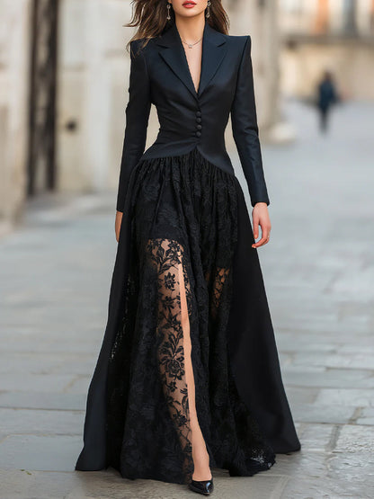 Robe-veste dentelle structurée noire Lissora — Vanessa