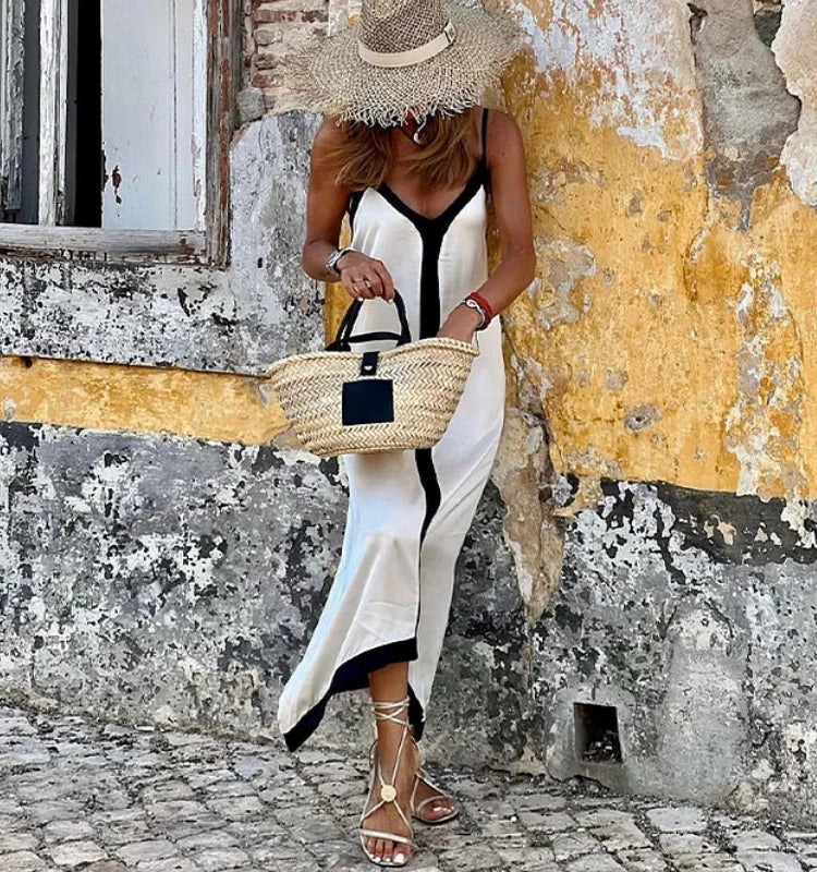 Vestido Casual de Tirantes con Bloques de Color