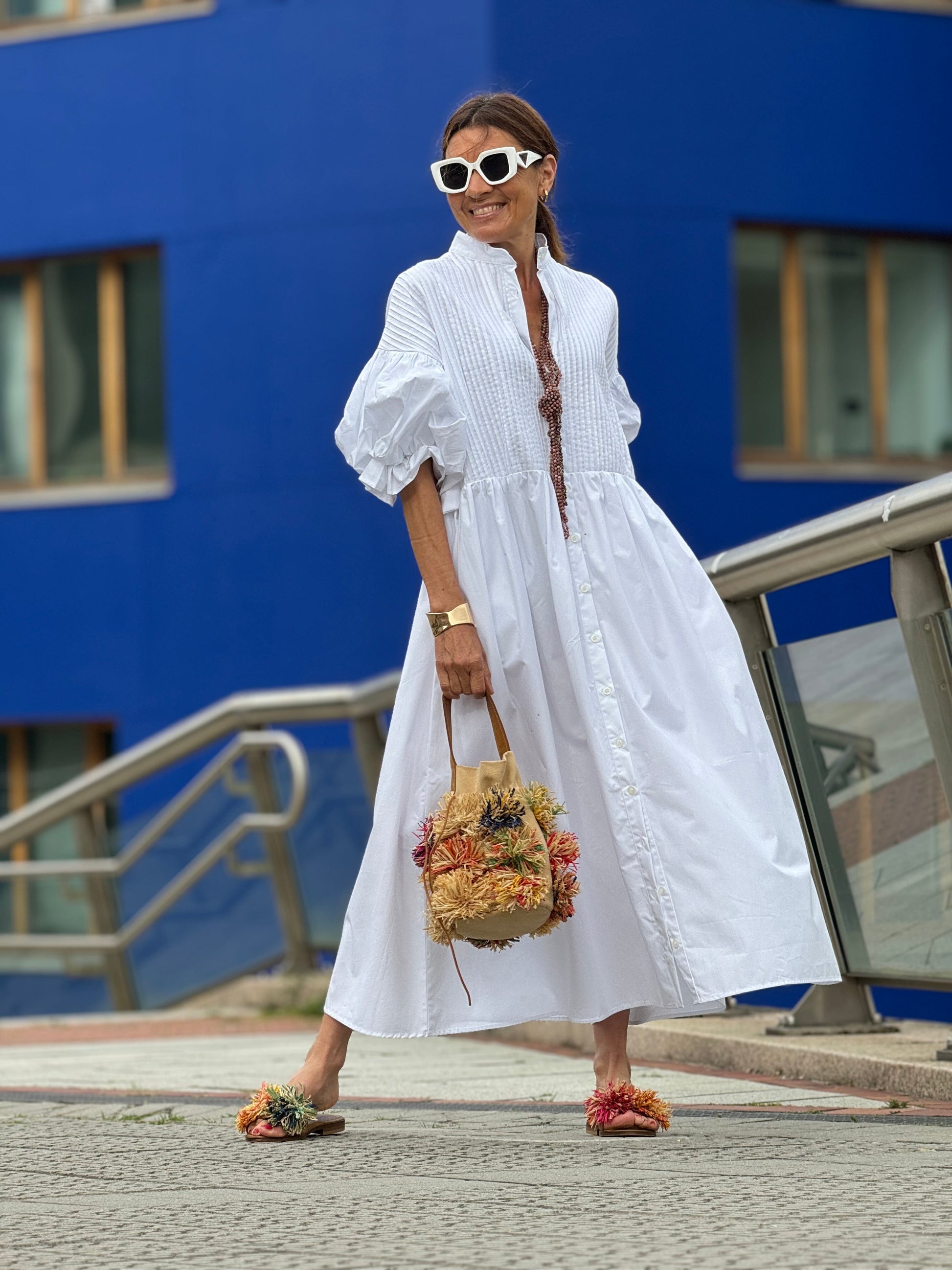 Robe longue en coton blanche ceinturée Lissora — Phoebe
