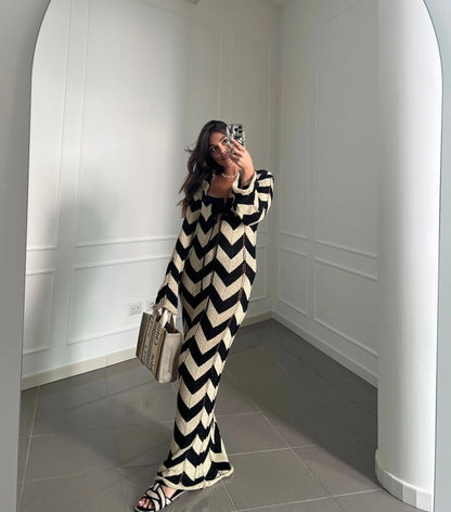 Lace Up Striped Print Dress