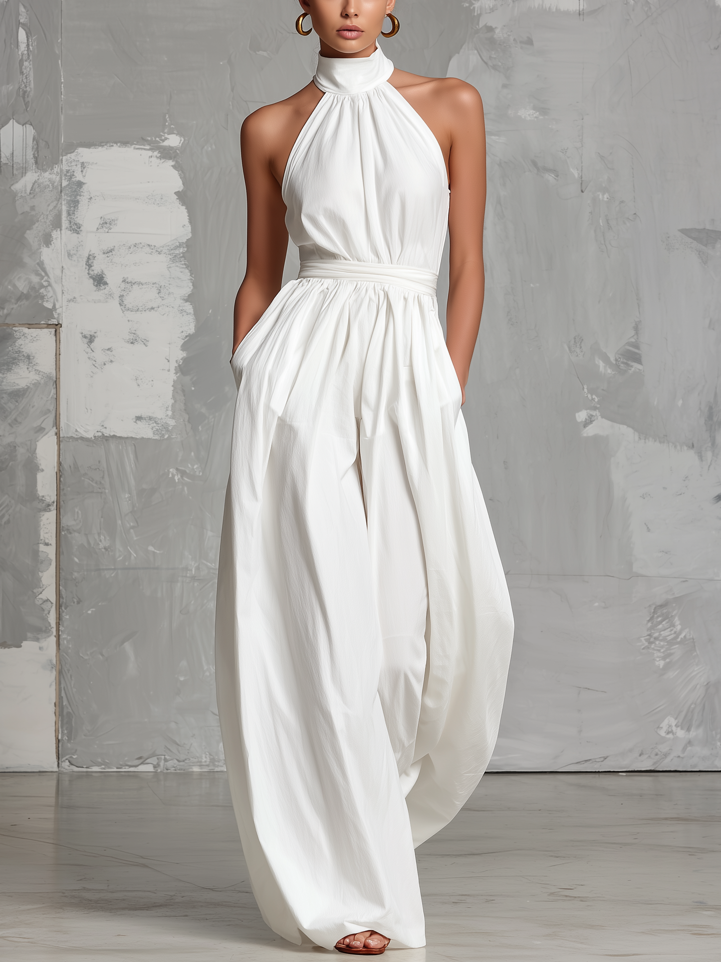 Combinaison tissée col halter blanche Lissora — Olympe