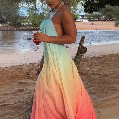Vestido Vacacional con Espalda Descubierta y Estampado Degradado