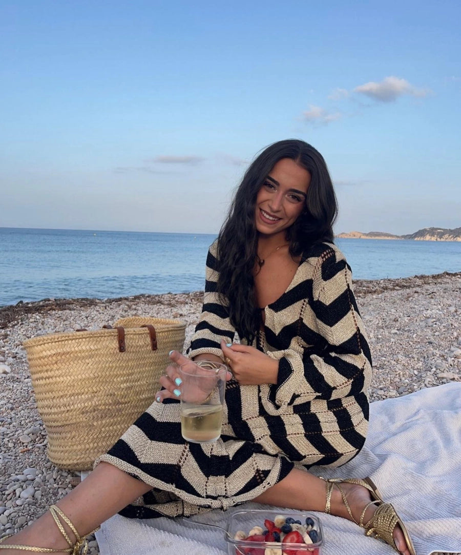 Lace Up Striped Print Dress