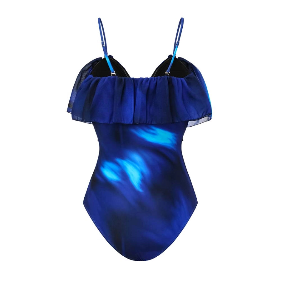 Bañador Azul con Volantes Florales y Falda
