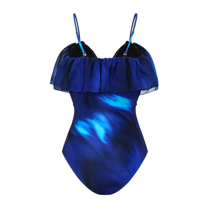 Bañador Azul con Volantes Florales y Falda