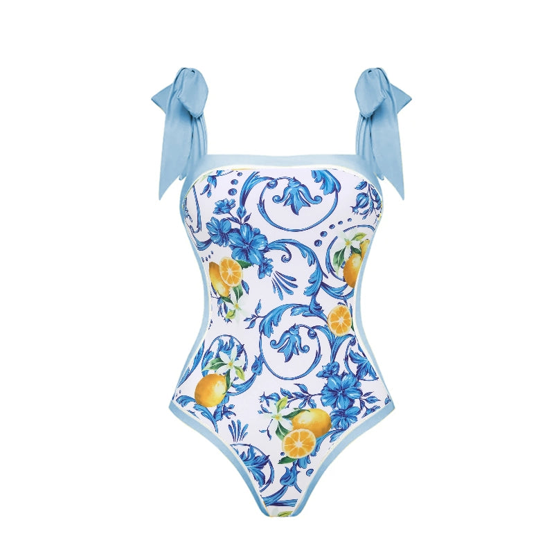 Bañador con Estampado de Limones y Pareo