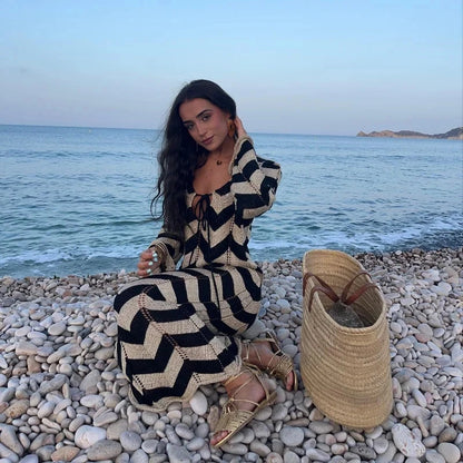 Lace Up Striped Print Dress