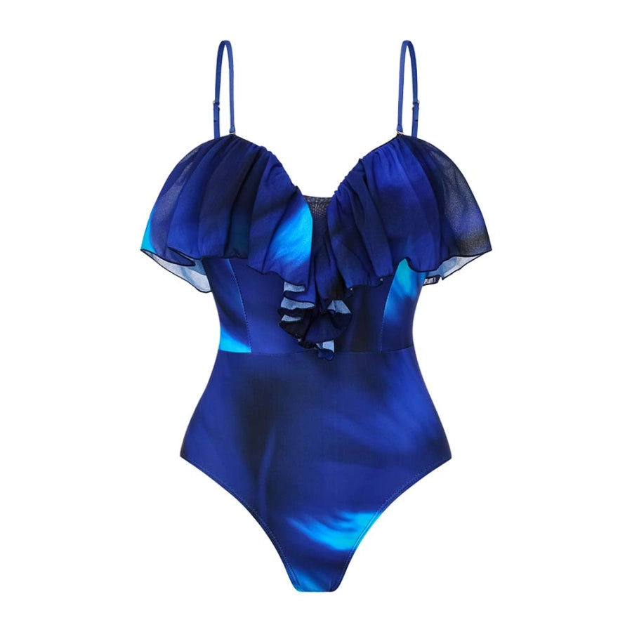 Bañador Azul con Volantes Florales y Falda