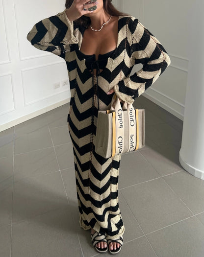 Lace Up Striped Print Dress