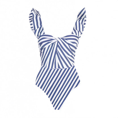 Bañador con Estampado de Rayas y Volantes