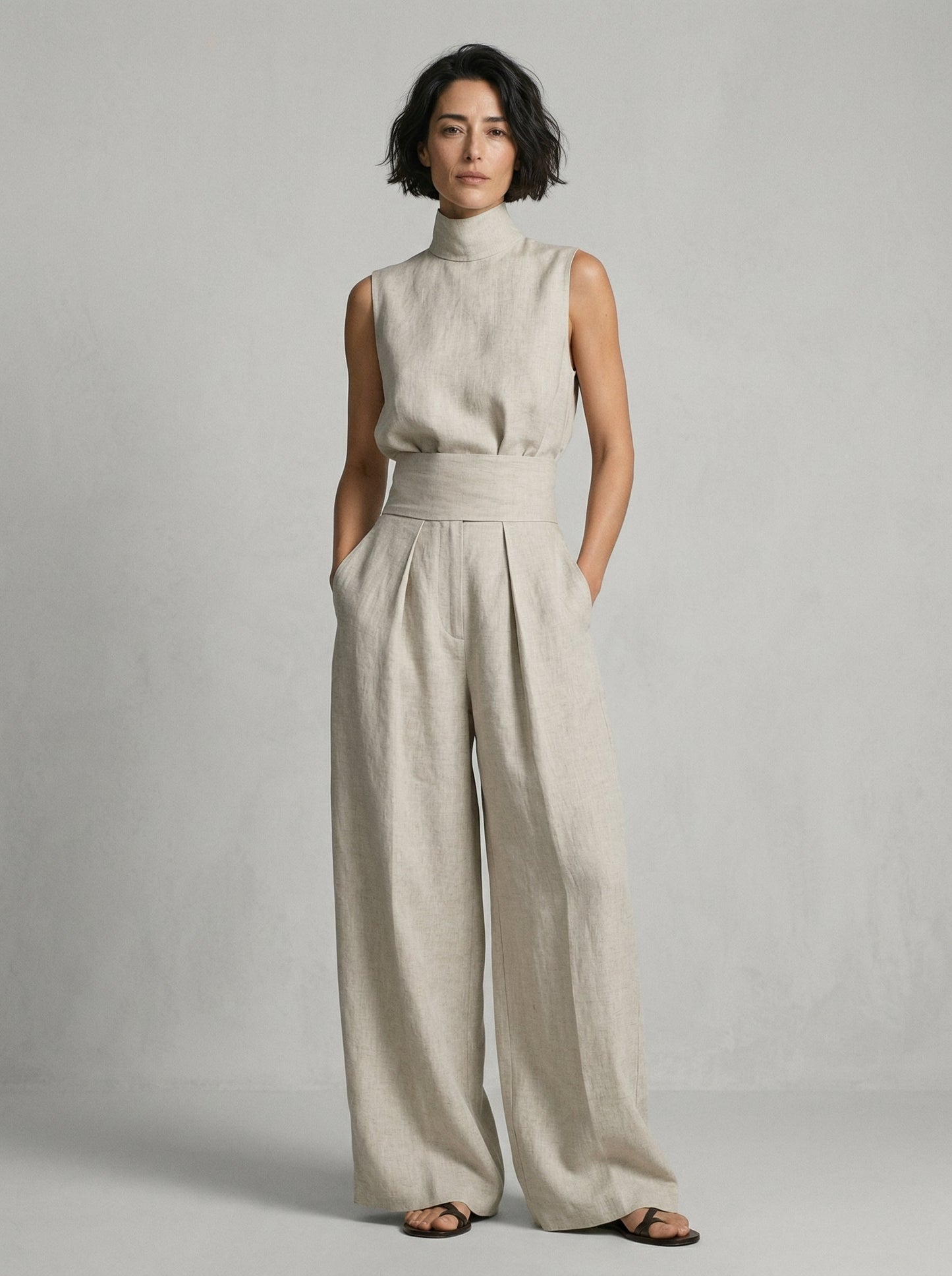 Ensemble minimaliste sans manches beige Lissora — Noémie