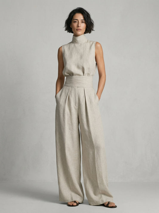 Ensemble minimaliste sans manches beige Lissora — Noémie