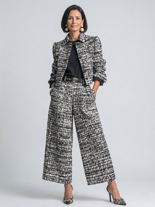 Ensemble tweed veste et pantalon noir Lissora — Lucia