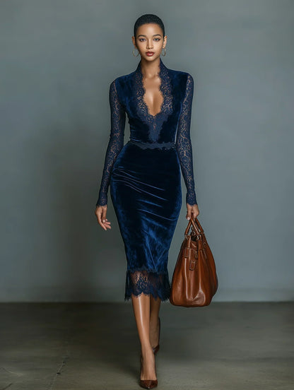 Robe Bérénice Lissora — velours bleu nuit