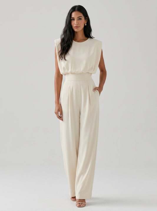 Combinaison fluide ceinturée beige Lissora — Aria