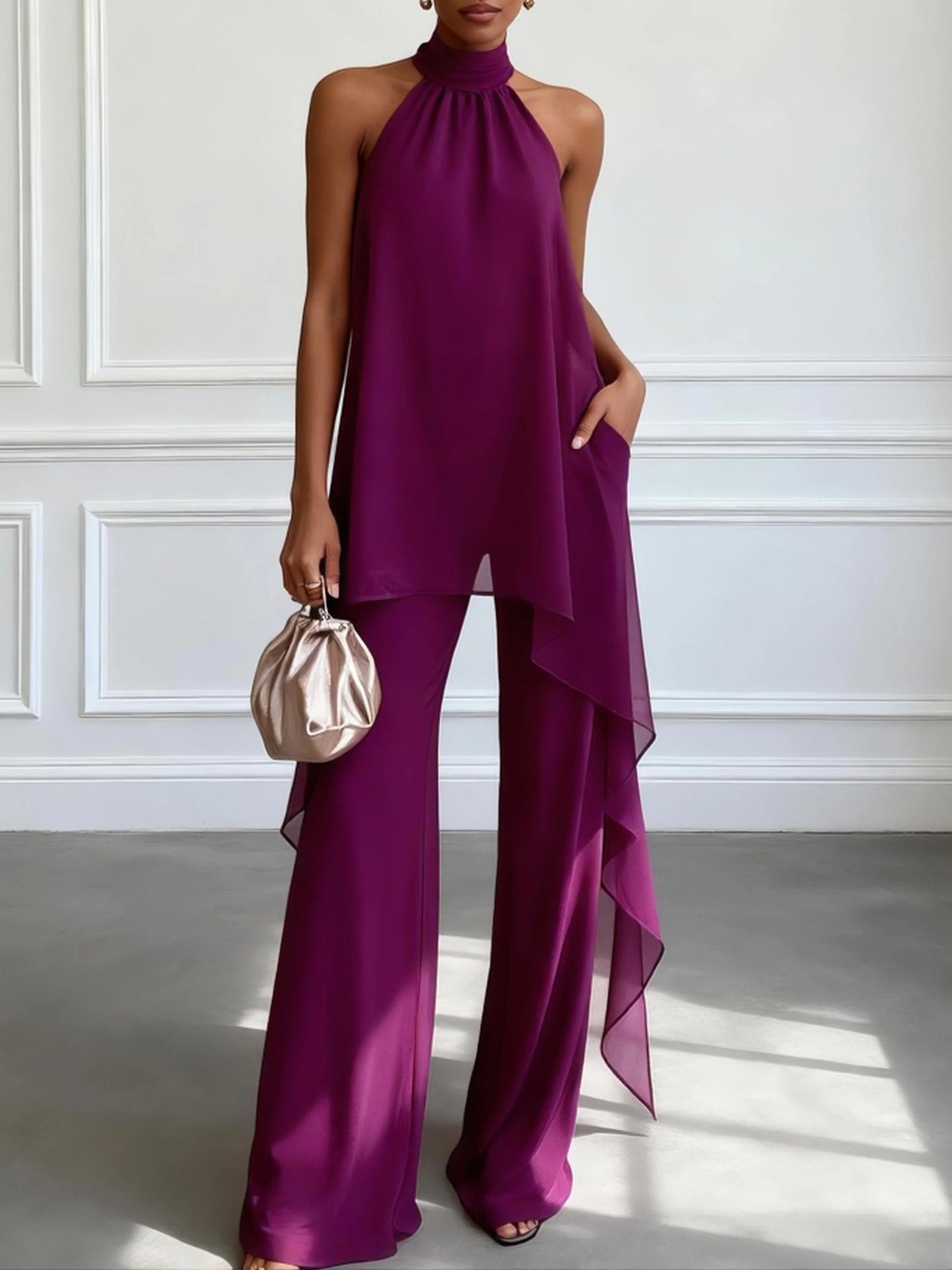 Ensemble halter asymétrique violet Lissora — Monaco