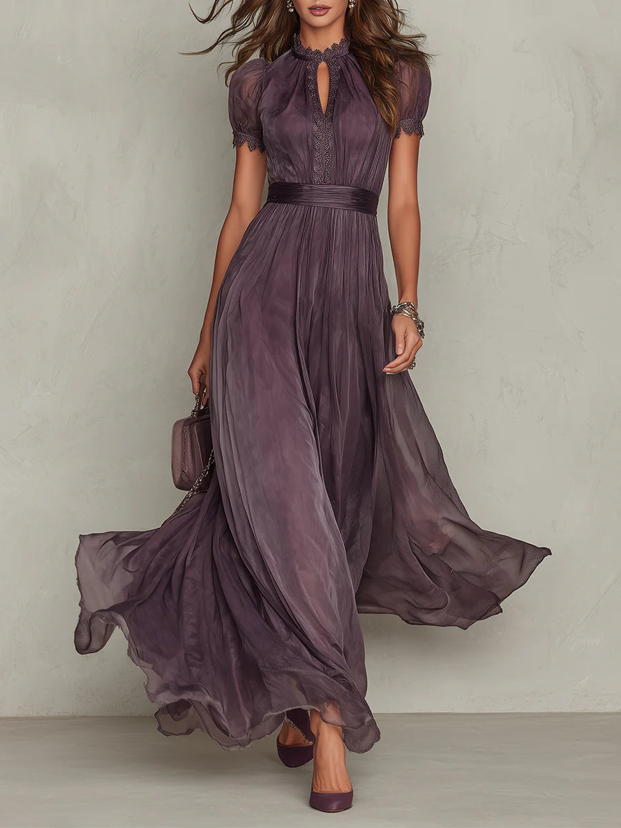 Robe longue violette encolure goutte Lissora — Flavia