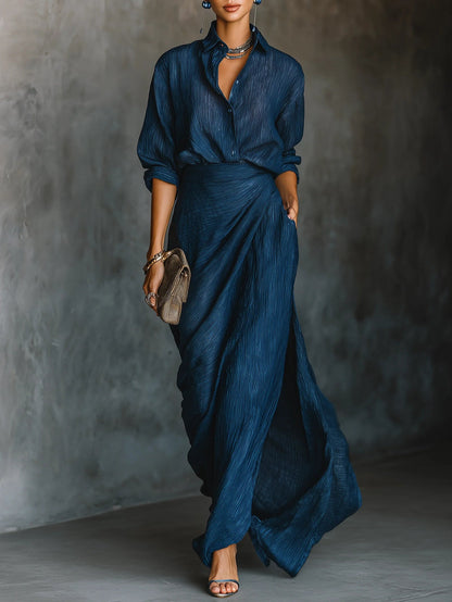 Ensemble chemise et jupe longue bleu Lissora — Francesca