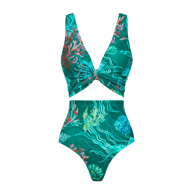 Bikini Reversible con Estampado Marino y Falda