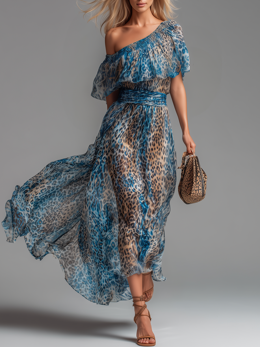 Robe longue léopard épaules dénudées Lissora — Selvaggia