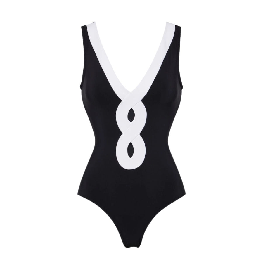 Maillot à Décolleté en V Échancré et Color Block