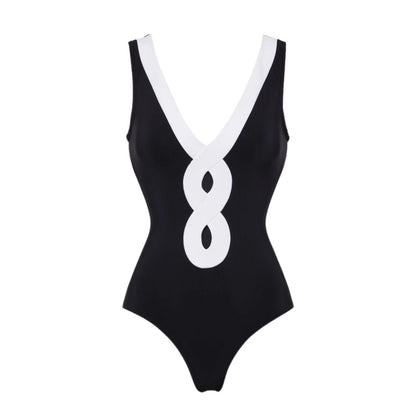 Maillot à Décolleté en V Échancré et Color Block