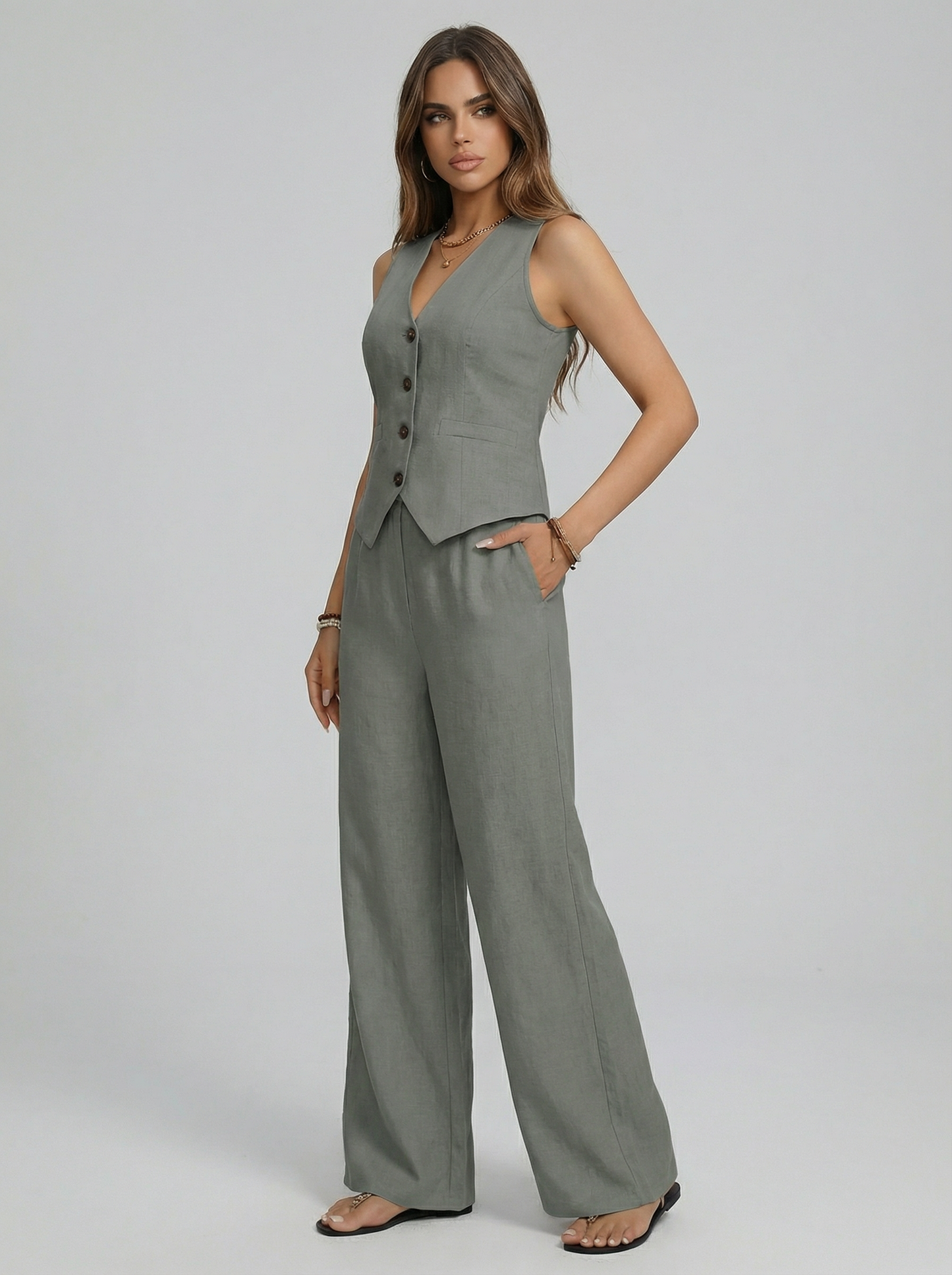 Ensemble gilet et pantalon vert Lissora — Sofia