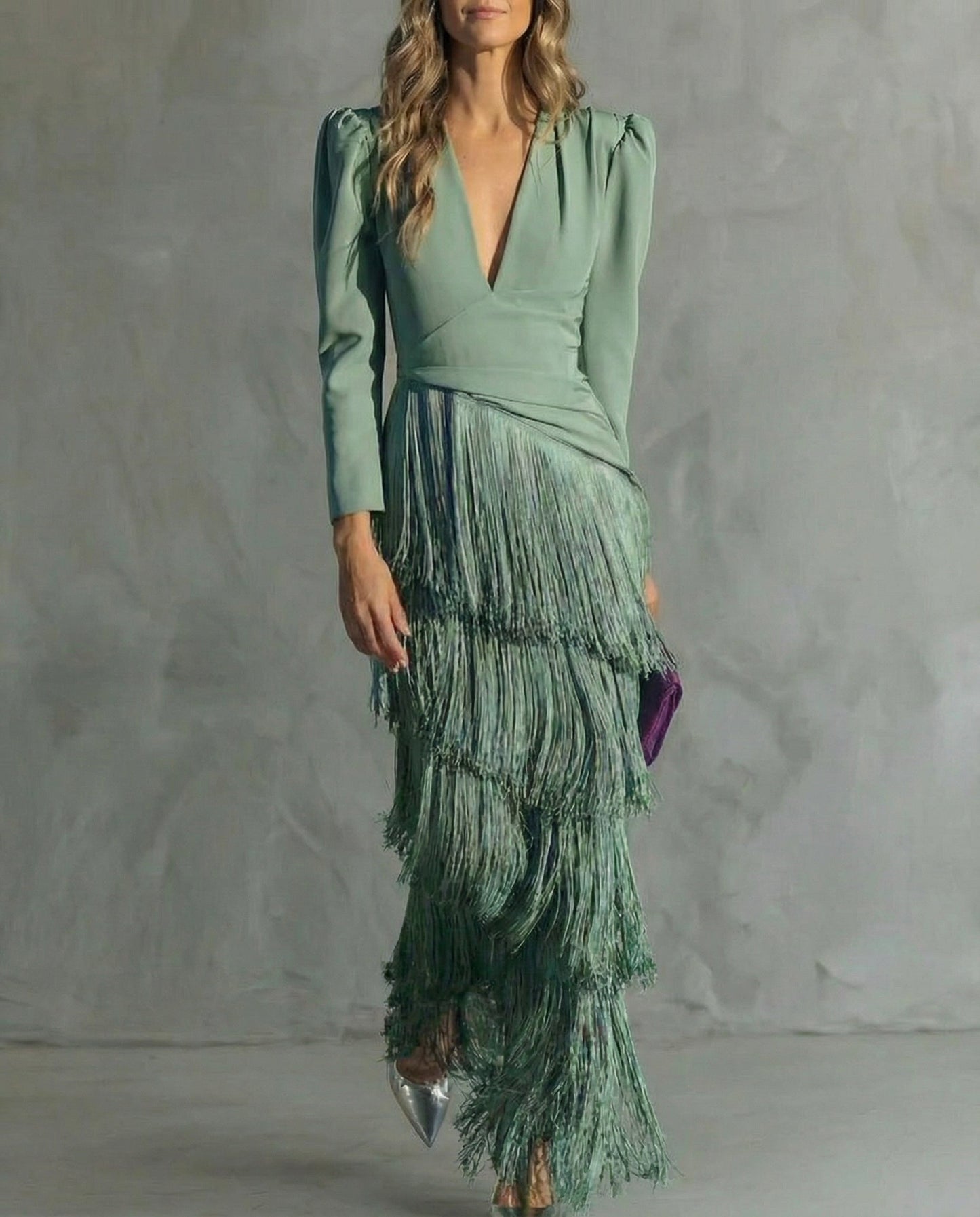 Robe à manches franges bleue Lissora — Chiara