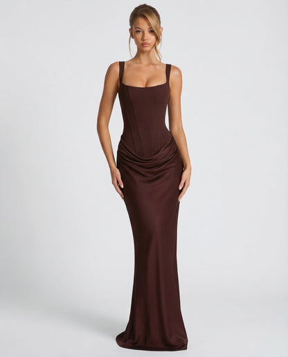 Robe longue sculptante corset moka Lissora — Olympia