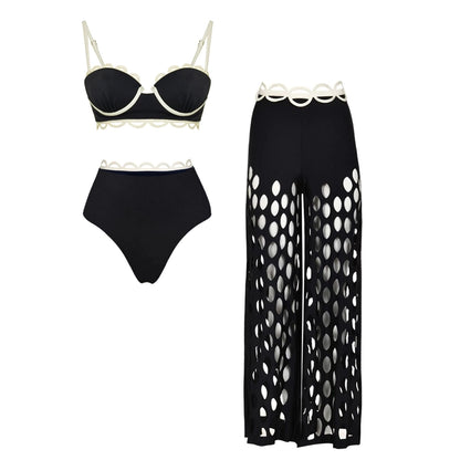 Bikini Negro de Talle Alto con Aberturas