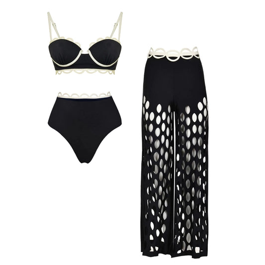 Bikini Negro de Talle Alto con Aberturas