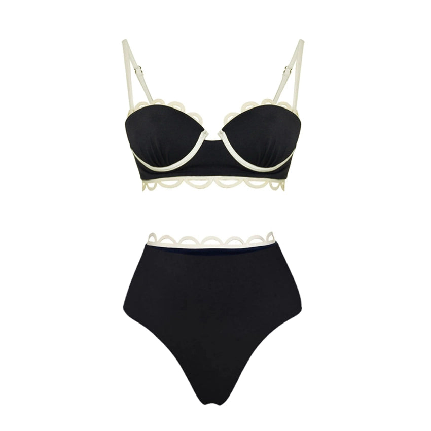 Bikini Negro de Talle Alto con Aberturas