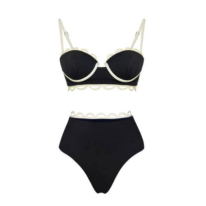 Bikini Negro de Talle Alto con Aberturas