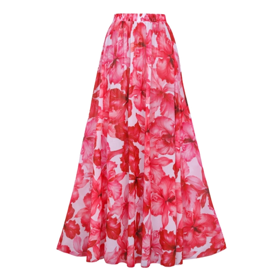 Bañador con Estampado Floral, Aberturas y Falda