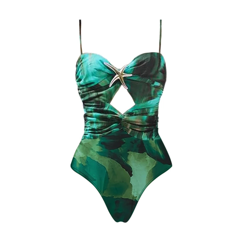 Conjunto de Bañador Verde Plisado con Falda