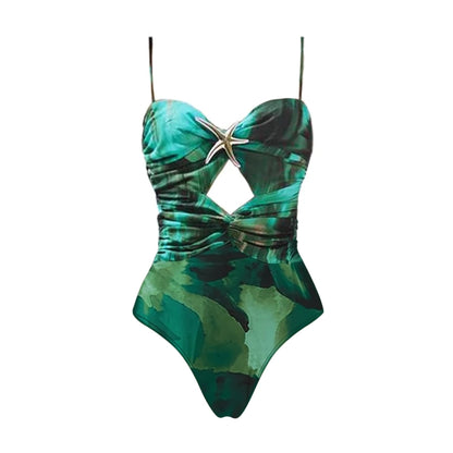 Conjunto de Bañador Verde Plisado con Falda