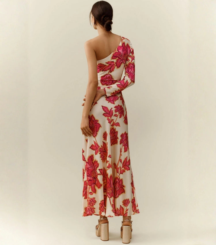 Vestido Estampado con Hombro Asimétrico