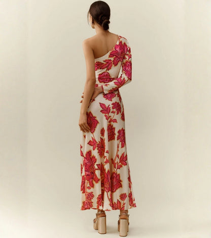 Vestido Estampado con Hombro Asimétrico
