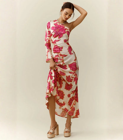 Vestido Estampado con Hombro Asimétrico