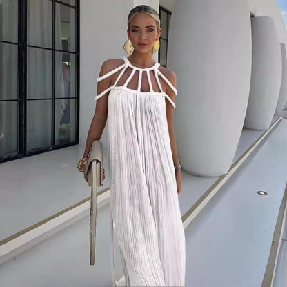 Vestido Largo Jávea con Hombros Descubiertos y Cinturón