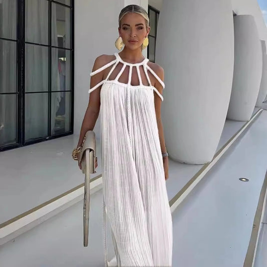 Vestido Largo Jávea con Hombros Descubiertos y Cinturón